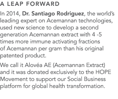 A Leap Forward In 2014, Dr  Santiago Rodriguez, the world s leading expert on Acemannan technologies, used new scienc   