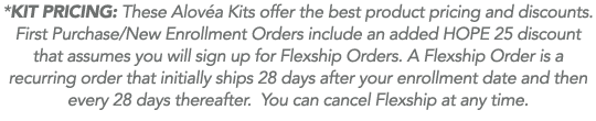 *Kit Pricing: These Alov a Kits offer the best product pricing and discounts  First Purchase New Enrollment Orders in   